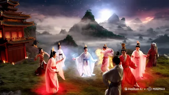 八仙与妖魔的战斗场景，打斗激烈。 by Hailuo AI Video Generator