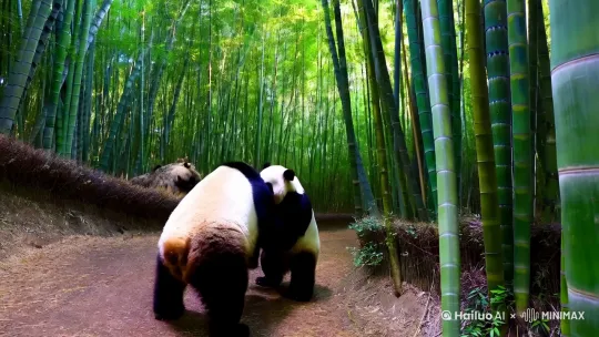 两只大熊猫在打架。 by Hailuo AI Video Generator