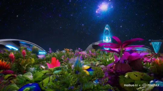 奇异星空，多色动植物，未来科技 by Hailuo AI Video Generator