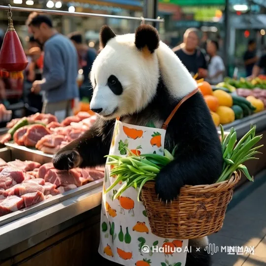 熊猫在看买那块肉好 by Hailuo AI Video Generator
