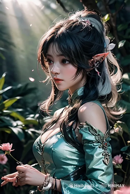 头发微微飘动、背景树叶微动 by Hailuo AI Video Generator