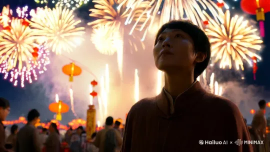 单身狗在新年看烟花盛开 by Hailuo AI Video Generator