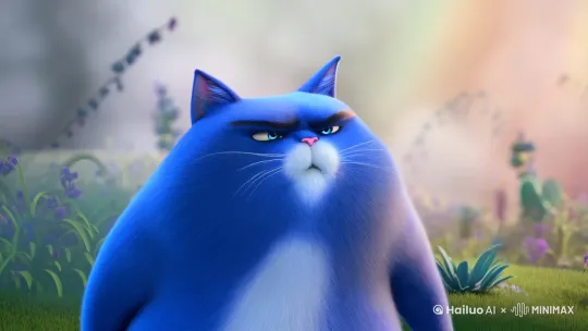 蓝色的胖猫生气骂人 by Hailuo AI Video Generator