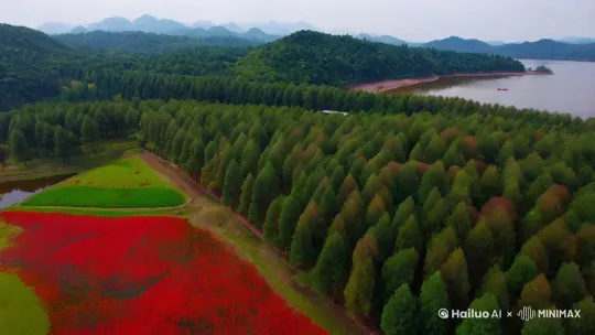 规划项目设计贵阳修文六屯长田4000亩林地，里面有松树，枫林可以嫁接红枫，春季采茶，自茶猴桃猴桃国家地理标志，出租森林氧气，碳交易附近桃源漂流，大木乡村旅游，弥尔天坑旅游，主打养种吃住玩，养放养山鸡猪，鸡，放养野猪，牛羊水道养鱼虾，种值有机蔬菜玉米水稻春天油菜花春赏花，李花桃花水果，品尝甜品咖啡茶艺品尝做制作培养泡温泉，手工例如编制陶艺只刺绣，打造儿童年青老年人体验中心可让会员认养种养值，小猪比赛，羊牛奶，喂养小兔订单生产有机生态产品根据老中年 营养套餐，让大自然的森林氧吧，自然打造新形式的特色有机吃喝玩乐一体的避暑圣地旅游体验游 by Hailuo AI Video Generator