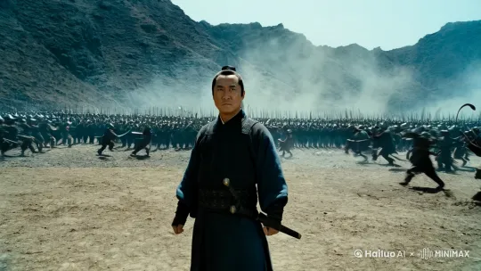 王阳明为维护社会秩序杀人，和带领军队剿灭山贼的场景，两军轰轰烈烈的对打 by Hailuo AI Video Generator