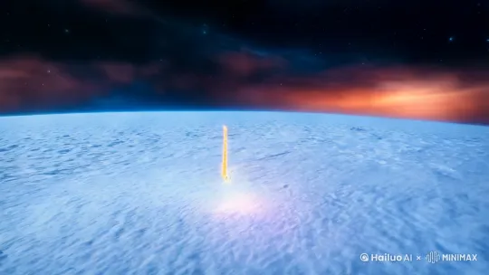 这是一片浩瀚的宇宙，此时这个宇宙正在雪下雪。而就在此时天空中又下起了火。突然从火中走出了一个虚拟的人。在遥远的宇宙边荒有一个擎天立地的柱子是金色的。这是一个浩瀚的宇宙，这个宇宙，现在正在下雪，而突然从天空中升起的火，这是从这个火中走出来一个金色的虚体人怎样的宇宙边荒有一个擎天立地的金色的柱子。 by Hailuo AI Video Generator