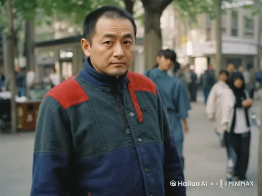 男人看着镜头，有点害羞，伸手挡脸，示意不要拍摄 by Hailuo AI Video Generator