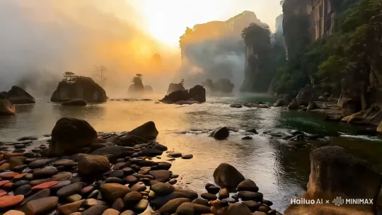 《奇境张家界,一步一重天》短视频脚本
镜号 景别 画面 台词 时长 音乐/音效
1 全景 阳光洒在张家界奇峰异石上,云雾缭绕,似仙境。 “在华夏大地的腹地,有一处被大自然雕琢的梦幻之境——张家界。” 8s 悠扬的民族风背景音乐起,夹杂着轻柔的风声
2 中景 切换至金鞭溪,溪水清澈,鱼儿游动,两岸树木葱茏。 “踏入金鞭溪,仿佛走进了一条绿色的画廊。听,潺潺流水诉说着古老的故事。” 10s 溪水流动声,鸟鸣声
3 近景 特写溪中五彩的石头和游动的小鱼。 “看这灵动的小鱼,穿梭于五彩的石头间,自在而欢快。” 7s 溪水声,轻微的鱼游动声
4 全景 镜头拉远,展现袁家界壮观的峰林,哈利路亚山高耸入云。 “来到袁家界,眼前的峰林如千军万马,气势磅礴。这座哈利路亚山,更是仿若从科幻世界走来。” 10s 背景音乐激昂部分,风声
5 中景 沿着袁家界的游道漫步,展示远处的山峦和近处的奇峰。 “漫步其间,每一步都是视觉的盛宴,每一眼都让人惊叹大自然的鬼斧神工。” 10s 脚步声,偶尔的游客惊叹声
6 特写 天门山盘山公路的“九十九道弯”,车辆缓慢行驶。 “接下来,挑战天门山盘山公路,这‘九十九道弯’,蜿蜒曲折,如一条巨龙盘踞山间。” 8s 车辆行驶声,激昂的音乐节奏加快
7 全景 从高空俯瞰天门山,巨大的天门洞镶嵌在山间,云雾穿梭。 “而那举世闻名的天门洞,宛如通往天界的大门,云雾缭绕,神秘莫测。” 8s 音乐悠扬,风声
8 中景 游客乘坐缆车,透过缆车窗户看外面的景色,脸上洋溢着兴奋。 “坐上缆车,仿佛飞鸟一般,俯瞰张家界的绝美画卷,此刻,身心都融入了这片奇景。” 10s 缆车运行声,游客的欢声笑语
9 全景 傍晚,夕阳余晖洒在张家界,山峦被染成橙红色。 “夕阳西下,张家界在余晖中更添一份诗意。这一趟张家界之旅,如梦如幻,让人不舍离去。” 12s 音乐舒缓,轻柔的风声 by Hailuo AI Video Generator