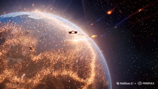 地球遭到毁灭，移民月球对抗外星生物 by Hailuo AI Video Generator