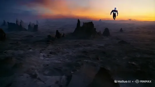 迪迦奥特曼从天而降，降落到地球之外的行星，顿时前方出现一只哥斯拉怪兽，迪迦与之缠斗起来 by Hailuo AI Video Generator