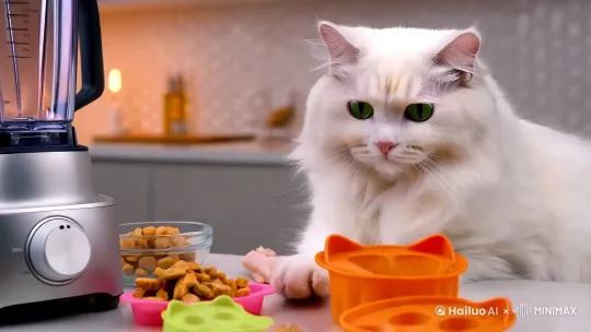 视频脚本：猫做饭的奇妙冒险
场景1：厨房准备
画面：一只可爱的猫咪站在厨房的台面上，面前摆放着各种食材和厨具。
字幕：今天，我们的猫咪大厨要为大家展示如何做一顿美味的猫饭！
音效：轻快的背景音乐
场景2：食材准备
画面：猫咪用爪子轻轻拨动食材，包括小鱼干、猫粮、胡萝卜丁和鸡肉丁。
字幕：首先，我们需要准备新鲜的食材。小鱼干、猫粮、胡萝卜丁和鸡肉丁是猫咪的最爱！
音效：猫咪的叫声和轻微的食材碰撞声
场景3：烹饪过程
画面：猫咪用爪子按下搅拌机的按钮，搅拌机开始运转。
字幕：将所有食材放入搅拌机中，搅拌均匀。
音效：搅拌机的声音
画面：猫咪用爪子将搅拌好的食材倒入一个猫形模具中。
字幕：接下来，将搅拌好的食材倒入模具中。
音效：轻微的倒食材的声音
画面：猫咪将模具放入预热好的烤箱中。
字幕：然后，将模具放入预热好的烤箱中，烤制15分钟。
音效：烤箱启动的声音
场景4：等待与期待
画面：猫咪坐在烤箱前，盯着烤箱门，时不时用爪子拍拍门。
字幕：在等待的过程中，猫咪充满了期待。
音效：轻快的背景音乐和猫咪的呼噜声
场景5：美食完成
画面：烤箱发出“叮”的一声，猫咪兴奋地跳起来。
字幕：时间到！美味的猫饭完成了！
音效：烤箱的提示音和猫咪的欢呼声
画面：猫咪用爪子打开烤箱门，取出模具。
字幕：小心地取出模具，哇！看起来真美味！
音效：轻微的取出模具的声音
场景6：品尝时刻
画面：猫咪用爪子切下一小块猫饭，津津有味地吃起来。
字幕：猫咪大厨亲自品尝，真是美味极了！
音效：猫咪咀嚼的声音和满足的呼噜声
场景7：结束
画面：猫咪坐在厨房台面上，面前摆着剩下的猫饭，满意地舔着爪子。
字幕：感谢大家观看猫咪做饭的奇妙冒险！希望你们的猫咪也能享受这顿美味的猫饭。
音效：轻快的背景音乐渐渐淡出 by Hailuo AI Video Generator