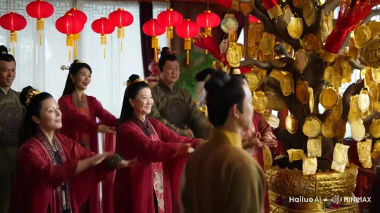 祝愿开门迎财神的人们财源滚滚、笑口常开，会送上摇钱树、聚宝盆，还有福禄寿喜、平安关爱；向看视频的人表示，只要点亮指定一排（未明确具体内容），健康、吉祥、快乐就会围绕，好运降临，烦恼忧愁消散，今年必定发大财。
 
查看音频文稿
 
大年初五迎财神祝福 by Hailuo AI Video Generator