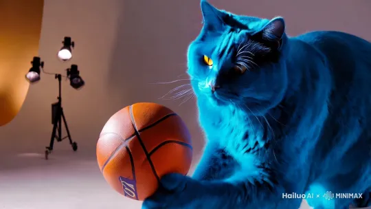 一只蓝色的大猫吃科比的头 by Hailuo AI Video Generator