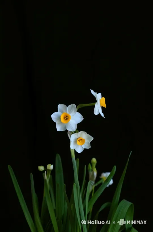 水仙花图片转化为一段水仙花舞动的视频，展示水仙花的花朵和枝叶在微风中轻盈舞动的姿态。
水仙花舞动描述：

花朵舞动： 水仙花的花朵在微风中轻轻摇曳，花瓣如同舞者的裙摆，优雅地展开和闭合。花朵时而低头，时而昂首，仿佛在跟随自然的节奏起舞。

枝叶舞动： 水仙花的枝叶柔软而富有弹性，随着风的节奏左右摆动。枝叶的舞动如同舞者的手臂，时而舒展，时而弯曲，展现出一种流畅而自然的韵律。

整体效果： 花朵和枝叶的舞动相互呼应，形成一种和谐的舞蹈。整个画面充满生机与活力，仿佛水仙花在自然中自由自在地舞动，展现出一种宁静而美丽的美感。 by Hailuo AI Video Generator