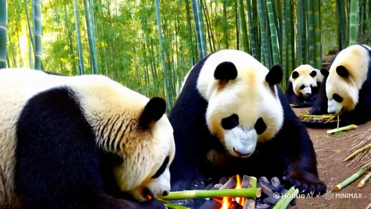 一群熊猫吃烧烤视频 by Hailuo AI Video Generator