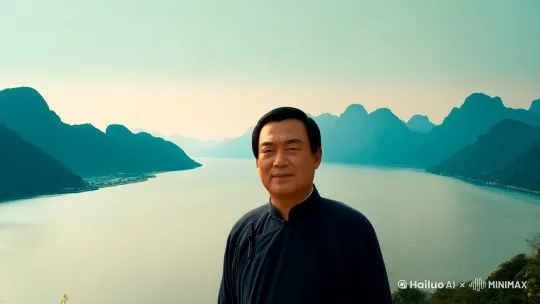 庆历四年的春天，滕子京被降职到巴陵郡做太守。隔了一年，政治清明通达，人民安居和顺，各种荒废的事业都兴办起来了。于是重新修建岳阳楼，扩大它原有的规模，把唐代名家和当代人的诗赋刻在它上面。嘱托我写一篇文章来记述这件事情。我观看那巴陵郡的美好景色，全在洞庭湖上。衔接远山，吞没长江，流水浩浩荡荡，无边无际 by Hailuo AI Video Generator