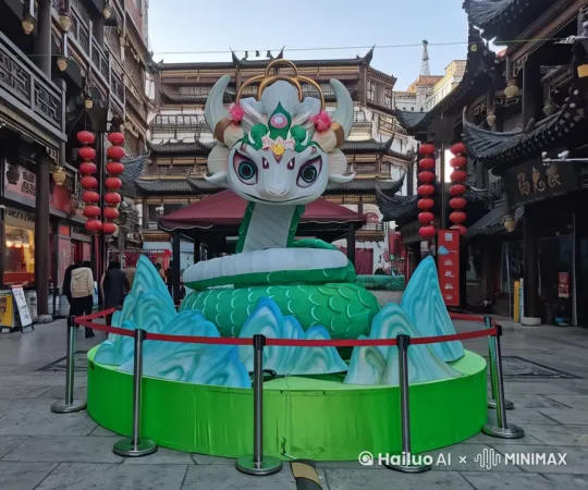 背景渐变为春节喜庆，卡通形象卖萌。 by Hailuo AI Video Generator