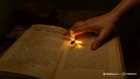 《最后一只星萤》

梅雨季的第七天，我在旧书页里发现那只垂死的星萤。

它蜷缩在《昆虫图鉴》第213页的折痕里，尾灯像接触不良的灯泡般明明灭灭。这种曾在祖父故事里照亮整片夜空的生物，官方宣布灭绝已有十二年。我的手指悬在泛黄的书页上方，玻璃罐里的苔藓突然发出幽蓝微光——那是去年在拆迁的老天文台废墟里挖到的特殊品种。

当星萤尾尖触碰到苔藓的瞬间，奇迹发生了。细碎的星光从罐底螺旋升起，在潮湿的空气中织成模糊的星图。凌晨三点的出租屋里，发霉的墙皮正在剥落，而银河正在我掌心重生。 by Hailuo AI Video Generator