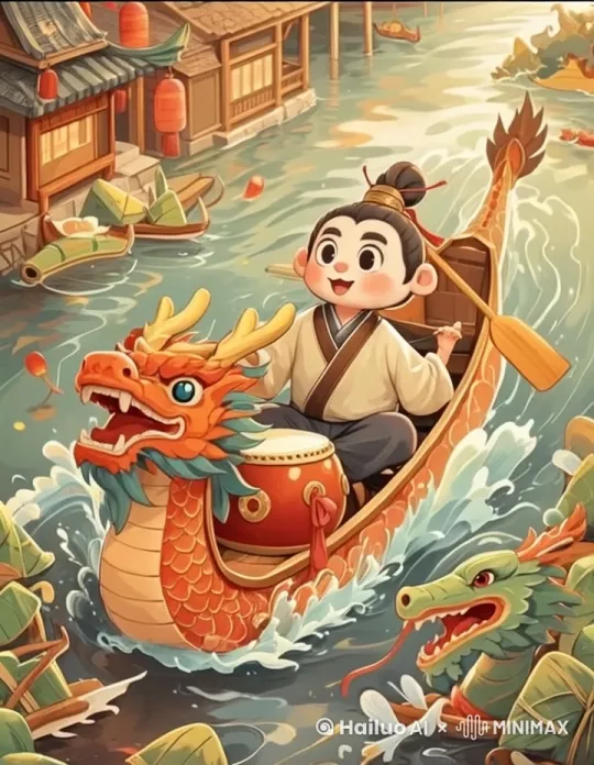 龙舟人物动起来 龙舟向前游动 by Hailuo AI Video Generator