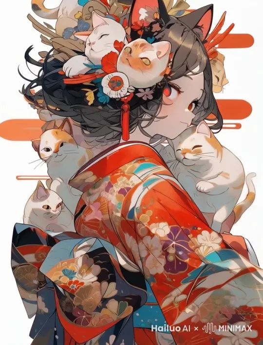 小猫在身上爬动 女生转过身面对镜头 by Hailuo AI Video Generator