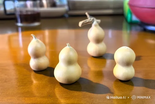 生成一段让4个小葫芦拟人化，互动剧情短视频，6秒钟，Q萌喜感 by Hailuo AI Video Generator
