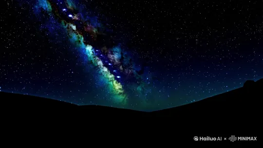 夜幕降临，繁星点点，银河如同一条璀璨的丝带横跨天际。你抬头仰望，发现那些平时看似静止的小星星开始有规律地闪烁。起初，你以为这只是大气层的折射现象，但很快你就意识到，这些闪烁的节奏似乎蕴含着某种信息。

突然，一道刺眼的亮光划破夜空，紧接着是震耳欲聋的轰鸣声。你惊恐地发现，那些闪烁的"星星"竟然是一艘艘外星飞船的信号灯！它们正在用一种你无法理解的方式进行交流。

就在你惊魂未定之时，战斗已经打响。五彩斑斓的激光束在夜空中交错纵横，像是宇宙间最绚烂也最致命的烟火。蓝色的离子束与红色的能量波相互碰撞，迸发出耀眼的火花。飞船外壳的金属在激光的切割下发出刺耳的尖啸声。

这些外星飞船形态各异，有的像巨大的金属水母，有的像多翼的机械昆虫。它们在夜空中高速穿梭，时而俯冲，时而拉升，灵活地躲避着对方的攻击。每一次爆炸都照亮了半个天空，震波让大地都为之颤抖。 by Hailuo AI Video Generator