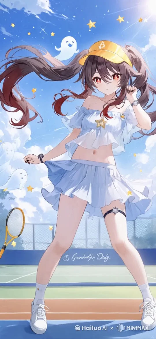 live2d，小女孩眨眼，并且小女孩的头发和裙子微微飘动，固定镜头，画风不变 by Hailuo AI Video Generator