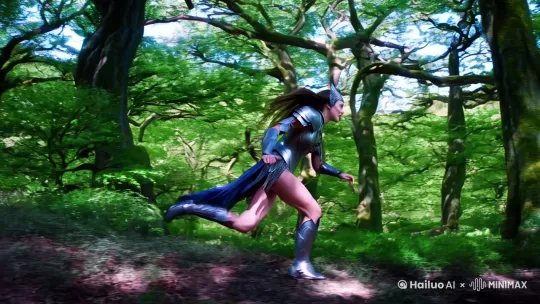 一个精灵族女战士在森林里奔跑 by Hailuo AI Video Generator