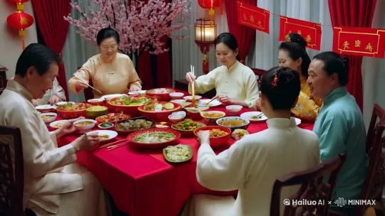 一家人在一起吃年夜饭 by Hailuo AI Video Generator