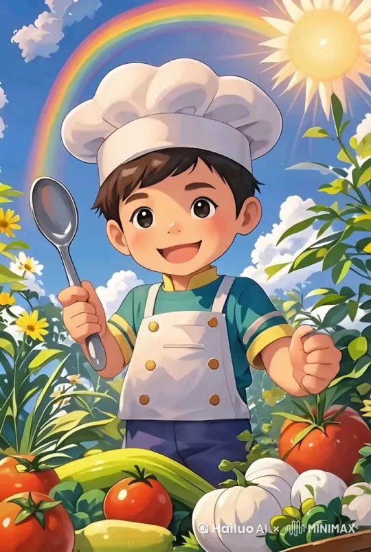 图中的人物利用食材开始烹饪，做番茄炒蛋，水煮鱼，红绕肉 by Hailuo AI Video Generator