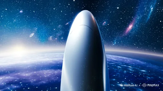 超写实，逼真描绘，一个呈完美流线型的水滴形状银色探测器，水滴形状为上圆下扁、上端逐渐收窄、下端略宽且浑圆的形态，类似泪滴，表面如镜面般绝对光滑，能清晰倒映出周围浩瀚宇宙中闪烁的银河系星光和星辰的光影，探测器由强互作用力材料构成，散发着冰冷且神秘的科技光芒。它悬浮在深邃的太空中，背景是璀璨的银河，光影效果细腻，质感真实，画面分辨率 8K by Hailuo AI Video Generator