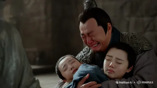 哪吒和敖丙死了，在他爸爸手里抱着，他爸爸心疼得哭了，突然变成了石像，然后灵魂出来了，进入哪吒脑子里，灵魂在脑子里说话可以听到。 by Hailuo AI Video Generator