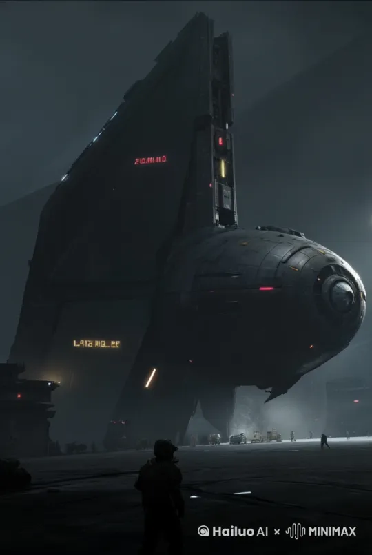 巨型星际母舰悬停，底部反重力环蓝光涟漪扩散 by Hailuo AI Video Generator