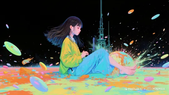 女孩，粒子， 梦幻，艺术，后现代解构主义，超现实，漂浮，梦核，蒸汽波，未来感，超高分辨率,8K，细节满满，丰富细节，超高清壁纸，电影质感，电影截图，大师级别运镜。让画面动起来 by Hailuo AI Video Generator