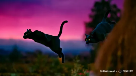 两只飞翔的猫 by Hailuo AI Video Generator