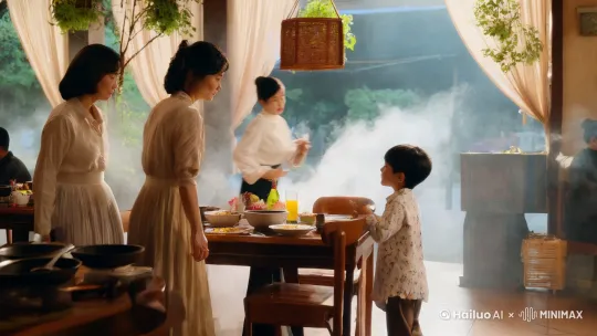 那下午不是吃火锅嘛有两个女生带一个7，8岁的小孩哥，进店吃饭嘛，一看没位置了，一女的讲那不是只有两个人嘛能合桌吗，老板娘说那两人点的火锅没有位置了。那两女的就站那盯着我们看，交流了一会就走了，他们刚到门口那小孩哥手里拿着一根烟跑到我前面说兄弟那两女的就站那盯着我们看，交流了一会就走了，他们刚到门口那小孩哥手里拿着一根烟跑到我前面说兄弟然后我说谢谢，那小孩哥指了门口那两女的说谢她 by Hailuo AI Video Generator