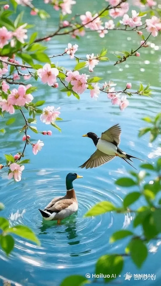 水流动，鸭子游水，燕子飞。 by Hailuo AI Video Generator