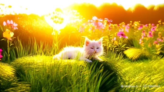 白色小猫在晒太阳 by Hailuo AI Video Generator
