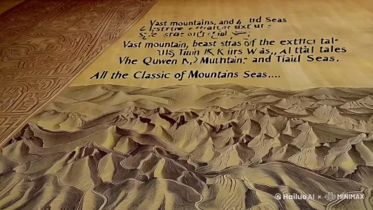 水墨晕染，一幅古老的山海图卷缓缓展开，旁白：“浩瀚山海，奇兽异闻，尽在《山海经》...”  (引入主题，营造神秘氛围)
* **(0:10-0:30) 场景一：**  画面切换到巍峨的昆仑山，云雾缭绕，仙鹤飞舞。旁白介绍昆仑山的地理位置和神话传说，并引出西王母的形象。 (结合画面和旁白，介绍《山海经》中的地理和神话元素)
* **(0:30-1:00) 场景二：**  画面切换到一只威风凛凛的九尾狐，在树林中穿梭，眼神灵动。旁白讲述九尾狐的传说故事，并展示其不同的形象演变。 (以九尾狐为例，介绍《山海经》中的异兽形象和故事) by Hailuo AI Video Generator