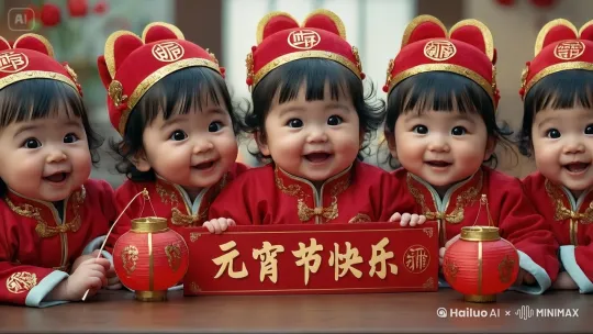宝宝们笑起来，严格按照提示词生成。 by Hailuo AI Video Generator