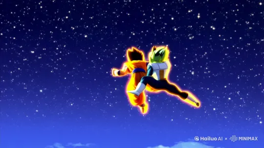 《龙珠》中孙悟空与贝吉塔在星空打斗 by Hailuo AI Video Generator
