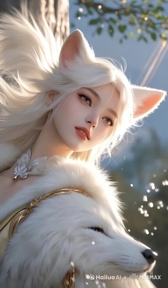 长发飘飘，眼镜看镜头，含情脉脉，眨眼睛，微笑 by Hailuo AI Video Generator