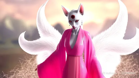 大师杰作光线追踪，极其细致的8K壁纸，一个极其精致美丽的，七分身镜头，错综复杂的细节，写实，细致刻画衣服，冷白皮，细致刻画脸红，1080p，灯光，破碎感，皮肤光亮丝滑，3D立体感，杰作，质量最好，插图超精细，非常精致的光线，精细的发光，非常精细的壁纸，一个极其精致美丽的九尾天狐，人形，丰满，白色狐狸耳朵上银色耳环，最佳质量，七分身入境，近景照，粉色古代长裙，微距镜头，肖像画，完美精致刻画的五官，绝美细节化的脸，额头上有朱砂痣，丹凤眼，油润光泽的嘴唇，桃花眼，白皙光亮的皮肤，电影级光照。
3:4
411 by Hailuo AI Video Generator