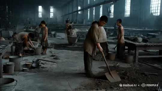 以下是为您加入“老大四轮定位”情节后的内容：
 
在老旧工厂改造的废弃作坊里，林羽看似百无聊赖地握着一把生锈的铁铲，一下又一下地铲着地上的废弃颜料，把那些干结的颜料块铲得粉碎。然而，他那双看似散漫的眼睛，却时刻在观察着周围的一切，思维如精密的机器般飞速运转。
 
作坊内弥漫着刺鼻的颜料味，尽管四处透风，寒意阵阵，林羽也只穿着一件单薄破旧的衬衫，却仿佛浑然不觉。
 
作坊里还有其他年龄相近的年轻人，他们穿着款式相似的破旧衣物，每个人身上都带着明显的创伤痕迹。有的手臂上有大面积烫伤留下的疤痕，有的走路一瘸一拐，是腿部骨折后没有接好留下的残疾。整个不大的作坊，就像一个伤残收容所。
 
大家都在做着各自的杂活，有的在整理废弃的工具，有的在清扫地上的灰尘，可总有不安分的人打破平静。
 
“救命啊！”一声惊恐的男声陡然响起，所有人的目光都被吸引过去。只见作坊角落，一个脸上有道狰狞刀疤的女人，正试图把一个手臂烫伤的瘦弱男孩按在一堆废弃的木板上，脸上挂着正义的怒容。“小崽子，让你多管闲事，今天得好好教训你。”
 
林羽原本冷漠的眼神中闪过一丝厌烦，继续手中的动作，对这一幕视若无睹。但听着男孩的求救声越来越凄惨，他终于忍不住，单手抄起脚边的铁桶，大步流星地走过去。
 
“哐当”一声，铁桶狠狠砸在刀疤女人的背上，她顿时像被抽去骨头一样瘫倒在地，眼神中满是震惊与愤怒，显然没想到林羽会出手。过了好一会儿，她才发出杀猪般的嚎叫，在地上挣扎着破口大骂。
 
逃脱控制的烫伤男孩，瑟缩着躲到林羽身后，眼中还残留着恐惧的泪水。
 
“你死定了！你知道我是谁吗？等老大来了，你就等着被严惩吧！”刀疤女人恶狠狠地威胁着，脸上的刀疤随着表情扭曲得更加可怖。
 
“他算什么东西，不过是个假仁假义的蠢货！”林羽冷冷地回怼，声音不大却充满了不屑。此言一出，作坊里瞬间安静下来，其他人都被林羽的大胆震惊到，脸上写满了担忧。
 
林羽深吸一口气，努力让自己平静下来。他心里清楚，自己不能被这些人的反应影响，一切都在他的计划之中。
 
就在这时，作坊门口传来喊声：“林羽，张涛，老大叫你们过去。”喊话的是个身材壮硕的光头男人，穿着一件脏兮兮的皮夹克，腰间别着一把短棍，眼神中透着正义的威严。
 
看到光头男人出现，刀疤女人脸上立刻露出安心的表情。“哈哈，你完了，今天就是你的末日！”
 
林羽没有理会她，转身跟着一个走路一瘸一拐的男人向门口走去。瘸腿男人面色苍白，额头上满是细密的汗珠，看起来身体十分虚弱。
 
刚走几步，林羽感觉有人拉他的衣角，回头一看，是那个被救的烫伤男孩，男孩眼中满是恐惧与哀求，拼命摇头，似乎在劝他不要去。
 
林羽心中一软，但还是狠下心，用力甩开男孩的手，继续向前走去。他知道，这一步是必须要走的。
 
走出作坊，是一个宽敞的废弃工厂大厅，四周分布着许多像刚才那样的小作坊，墙壁上满是斑驳的痕迹，像是被无数次暴力破坏过。整个大厅宛如一座巨大的废墟迷宫，错综复杂的通道向四面八方延伸。每隔一段距离，就有一块破旧的牌子挂在通道口，上面写着诸如“工具间”“禁闭室”“私刑室”等字样。
 
两人沿着通道前行，瘸腿男人突然从口袋里掏出一块黑乎乎的东西，递给林羽，含糊不清地说：“吃……吃饼干吗？”
 
林羽眉头紧皱，看着那脏兮兮的东西，但想到对方的好意，还是接过来塞进兜里。
 
瘸腿男人见他收下，自己也拿出一块放进嘴里，傻笑着说：“老大好……跟老大有吃的……”
 
林羽没有回应，他的大脑在不断思考着接下来可能发生的各种情况以及应对策略。
 
大约过了十分钟，他们来到了一个车辆维修区域。老大正亲自在给一辆车做四轮定位，他专注而熟练地操作着工具，眼神中透着认真和专业。
 
看到林羽他们到来，老大停下手中的活，站起身来。
 
“老……老大！”瘸腿男人艰难地抬起手，放在胸口，对着那背影行礼，眼中满是敬畏。
 
老大抹了一把额头上的汗水，看向林羽，说道：“来了？先等我一会儿。”
 
林羽站在一旁，心中暗自盘算着如何利用这个时机。
 
老大很快完成了四轮定位的工作，然后转过身来。
 
“说吧，怎么回事？”老大的目光犀利地盯着林羽。
 
林羽不慌不忙地开口，试图用谎言和借口为自己辩解…… by Hailuo AI Video Generator