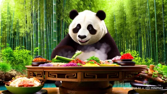 熊猫吃火锅 by Hailuo AI Video Generator