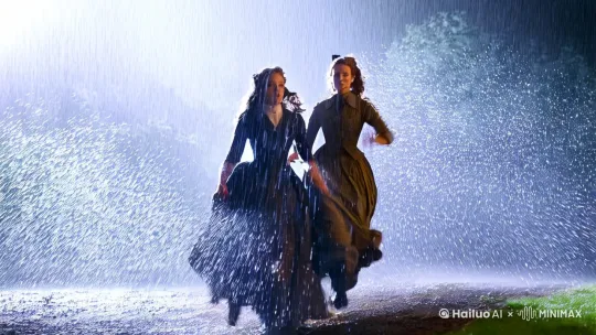 ‌庄园争锋：简爱与罗切斯特对峙雨中奔跑的慢镜头（雨珠特效），叠加用户个人成长关键词（如"坚持"、"独立"）动态字幕
图书馆独处：翻动泛黄书页的特写，背景浮现用户出生年份对应的月相图 by Hailuo AI Video Generator