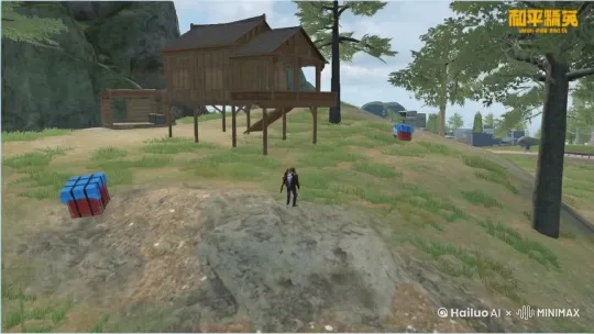 人突然跳了起来，把两个空投拿到手里，把房子打碎了 by Hailuo AI Video Generator