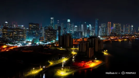 暗夜城市天际线，一道红色流光从地平线疾驰而来，奥迪e-tron GT 360°环绕镜头，激光大灯划破黑暗，轮胎特写溅起水花，车辆连续过弯，quattro四驱系统动态演示，仪表盘时速数字飙升，无人机俯拍车辆穿梭城市→山路→海岸线三段场景切换，驾驶员手势控制虚拟座舱，HUD投射导航，车尾渐行渐远，四环Logo立体浮现，尾灯动画演绎流水转向。 by Hailuo AI Video Generator