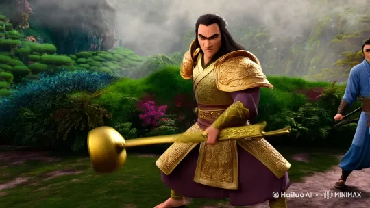 孙悟空拿起金箍棒朝杨戬挥去，霎那间，二郎神变成了一只苍鹰飞走了 by Hailuo AI Video Generator