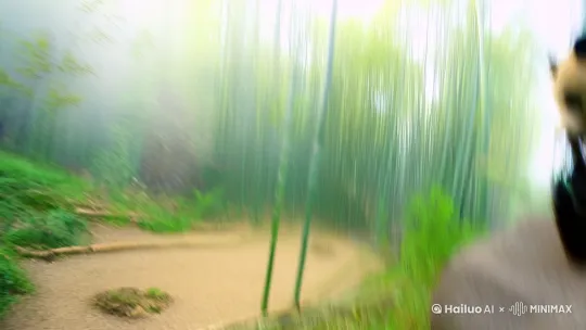 视频提示词（分镜描述）：

1. 开场镜头（2秒）：
"摇晃的竹林远景，清晨薄雾笼罩，手持镜头轻微晃动，自然光斑透过竹叶洒下，远处传来竹枝断裂声"

2. 主体镜头（5秒）：
"中景俯角偷拍视角，野生熊猫侧身坐在岩石上，前爪熟练剥开竹皮，牙齿咀嚼嫩竹特写，毛发沾着晨露反光，背景虚化的竹林持续晃动"

3. 细节特写（2秒）：
"熊猫爪部特写（动态模糊处理），竹纤维被撕开的慢动作，湿润鼻头抽动，耳朵突然警觉竖起"

4. 收尾镜头（1秒）：
"熊猫突然抬头张望的定格画面，镜头慌乱下拉躲进草丛，最后3帧添加模拟监控录像的日期水印[2023-09-15]"

技术参数备注：
- 画面比例9:16（竖屏）
- 纪录片风格自然色调
- 添加轻微胶片颗粒
- 边缘暗角处理
- 环境音效：竹叶沙沙声+咀嚼声渐入

这个提示词方案通过：
1. 动态模糊和镜头晃动增强临场感
2. 自然光影细节（晨露/雾霭）营造真实生态环境
3. 动物警觉行为的抓拍瞬间
4. 模拟偷拍设备瑕疵（暗角/噪点）
5. 竖屏构图适配短视频平台特性

可根据具体生成工具调整细节参数，建议使用自然纪录片素材库作为参考风格。 by Hailuo AI Video Generator